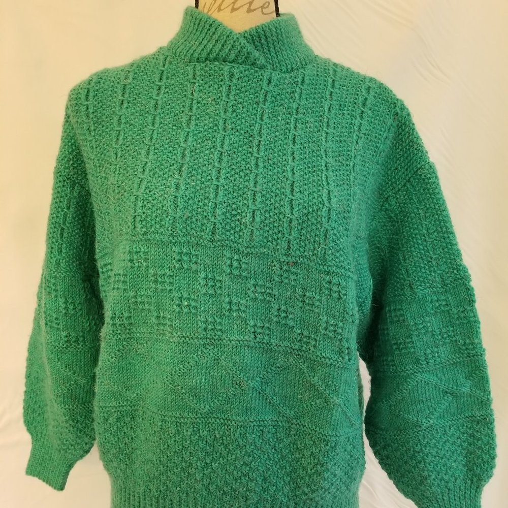 Australian Wool Hand Knitted Green Sweater Medium